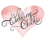 Heart-shaped logo with 'Wedding Chicks' text on a pink background
