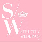 Logo of Strictly Weddings with 'S/W' and a crown on a pink background