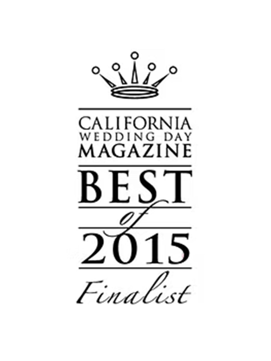 California Wedding Day Magazine Best of 2015 Finalist logo with a crown on a white background